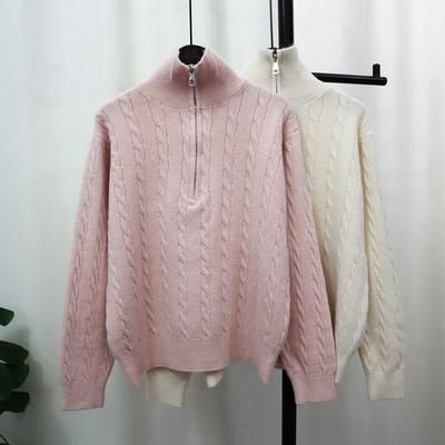 Twist Half-zipper Knitted Sweater Top Autumn and Winter New Loose and Thin Soft Waxy Sweater Pullover Woman