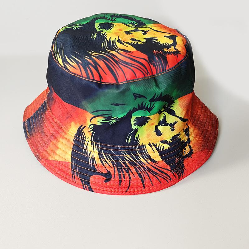 Double Sided Outdoor Coconut tree Sun Hat Hip-hop Cap Fishing Fisherman Graffiti Hat Men Women Lion Printed Panama Bucket Hats