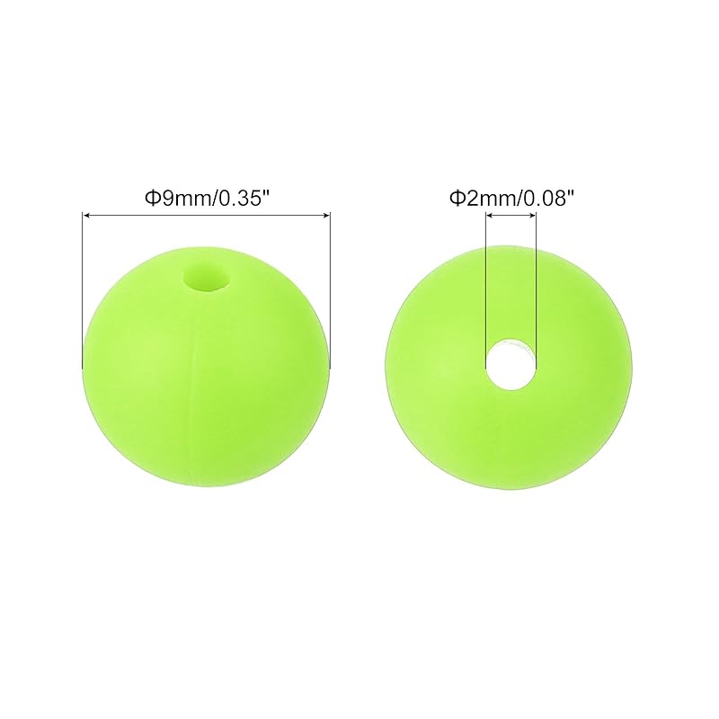 Uxcell 50dílná sada 9mm silikonových korálků, kulatých volných gumových korálků, objemových fokálních korálků, kroužků na klíče, pera, náramků, výroby šperků (fluorescenční zelená)