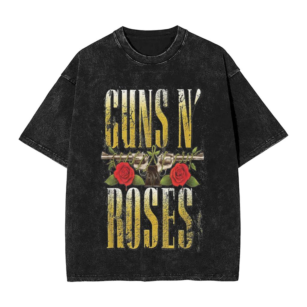 Guns N Roses Washed T Shirt Streetwear Hip Hop Vintage T-Shirt Tees Tops Men Women Short Sleeve Oversize Summer