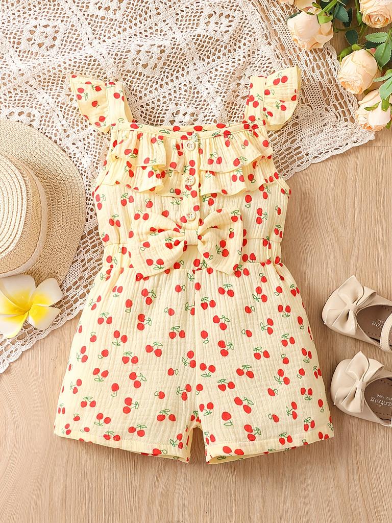 Summer Girls' One-piece Pants, Small and Fresh Frilled Short Pants, One-piece Dress for Little Kids, Casual and Refreshing Daisy Pants for Young Girls