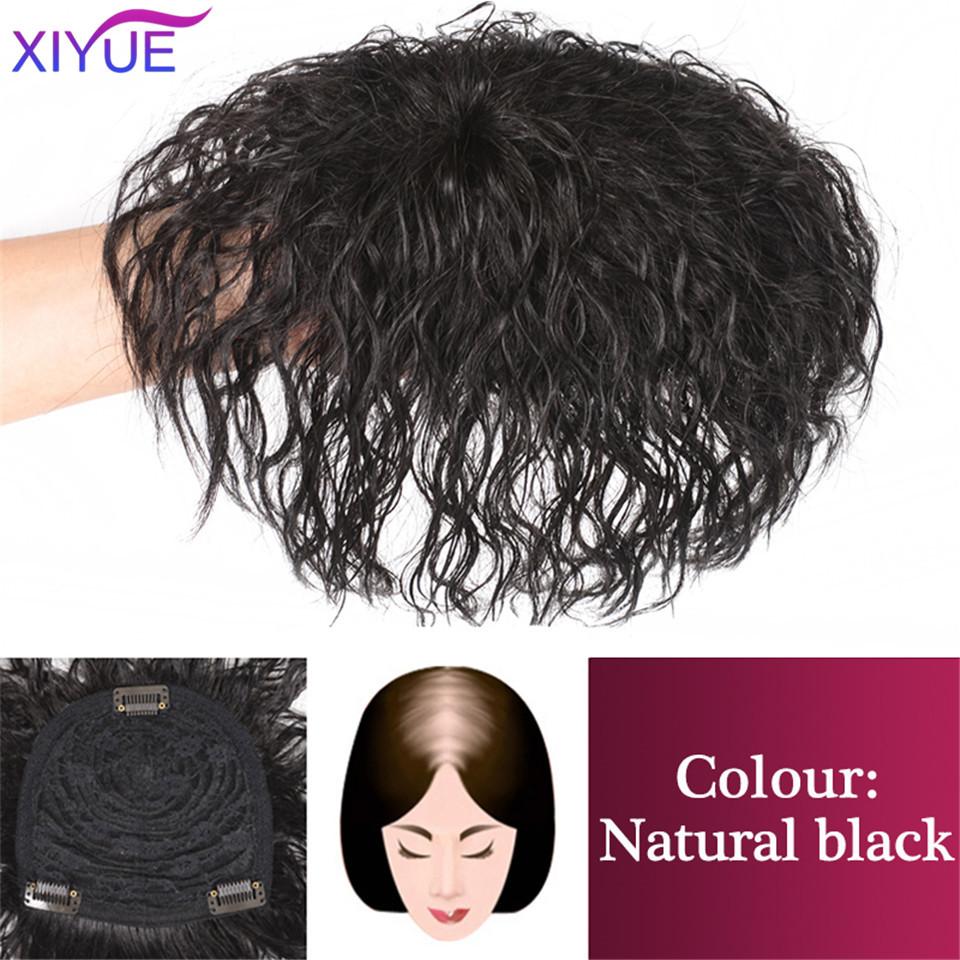 Černé Hnědé Kudrnaté vlasy Top Toupee Clip In Syntetické prodlužování vlasů Výměna Zapínání Příčesek Paruky s ofinou Ženy