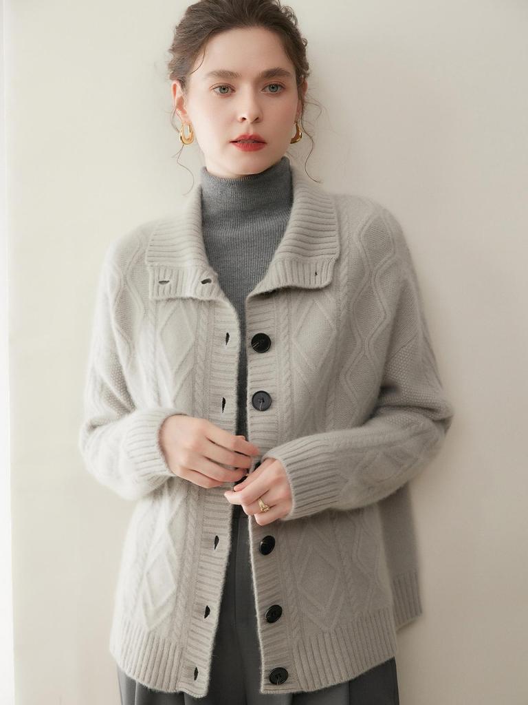 Cashmere High Neck Loose Knit Cardigan with Pockets - Women's Autumn/Winter Fashion Outerwear