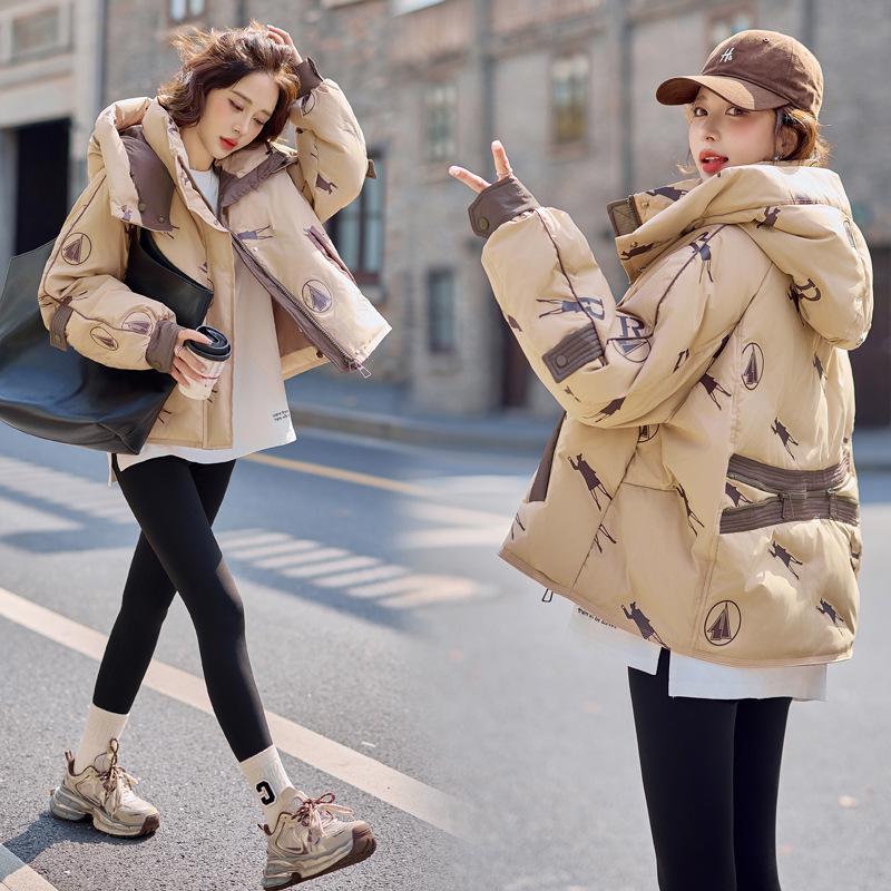 

Женская зимняя пуховая куртка с капюшоном в стиле пэчворк и колор-блок - Модная верхняя одежда в корейском стиле M 115-130 lbs кофейный