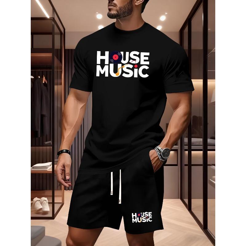 European Size Men's Summer T-Shirt , House Music Graphic Element Men's Versatile , Casual Short-Sleeve Top, Trendy Casual Sportswear