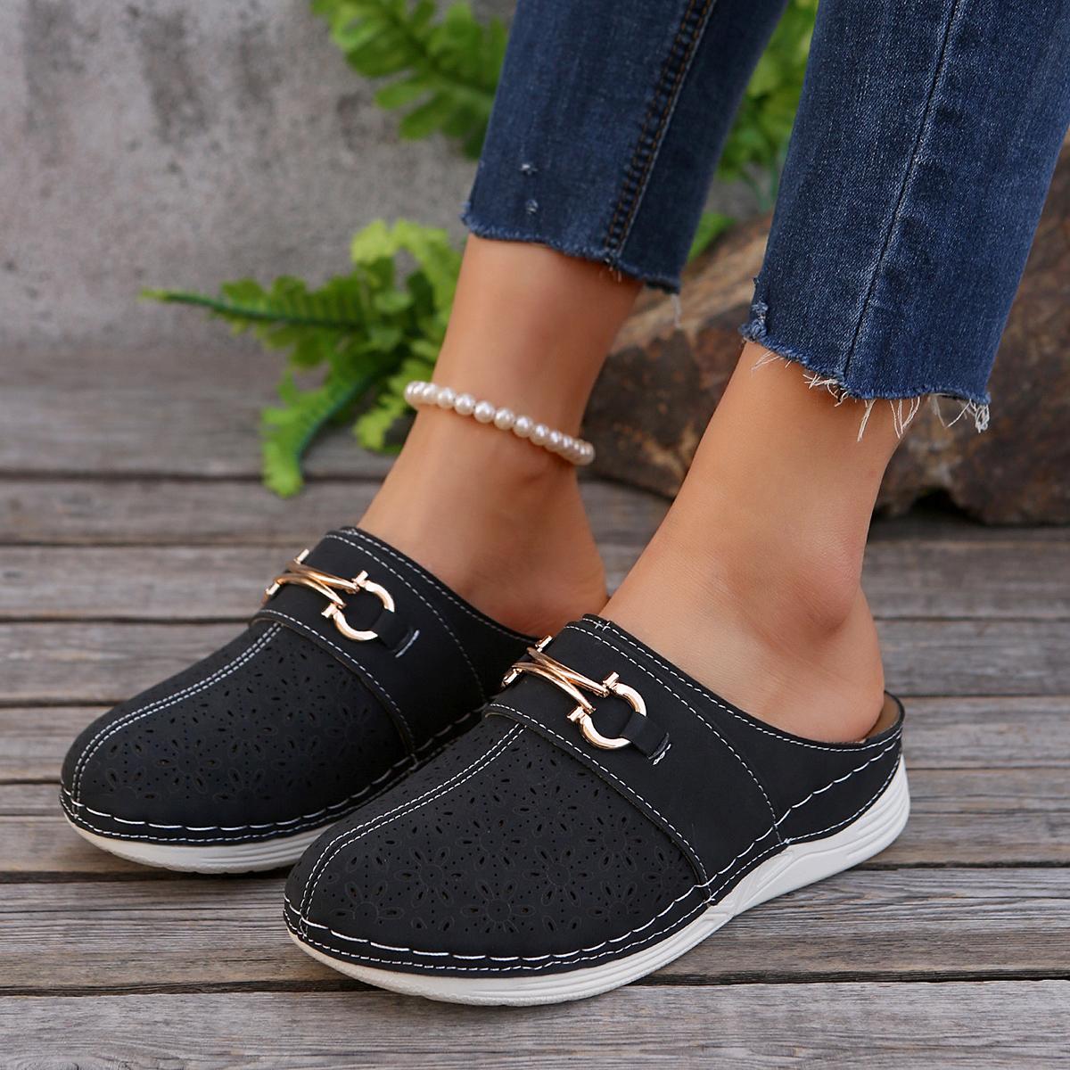 

Модный дизайн Шикарные женские сандалии на танкетке Легкие слипоны Обувь на платформе с комфортной амортизацией для повседневного стиля Мюли Шлепанцы 42 чёрный