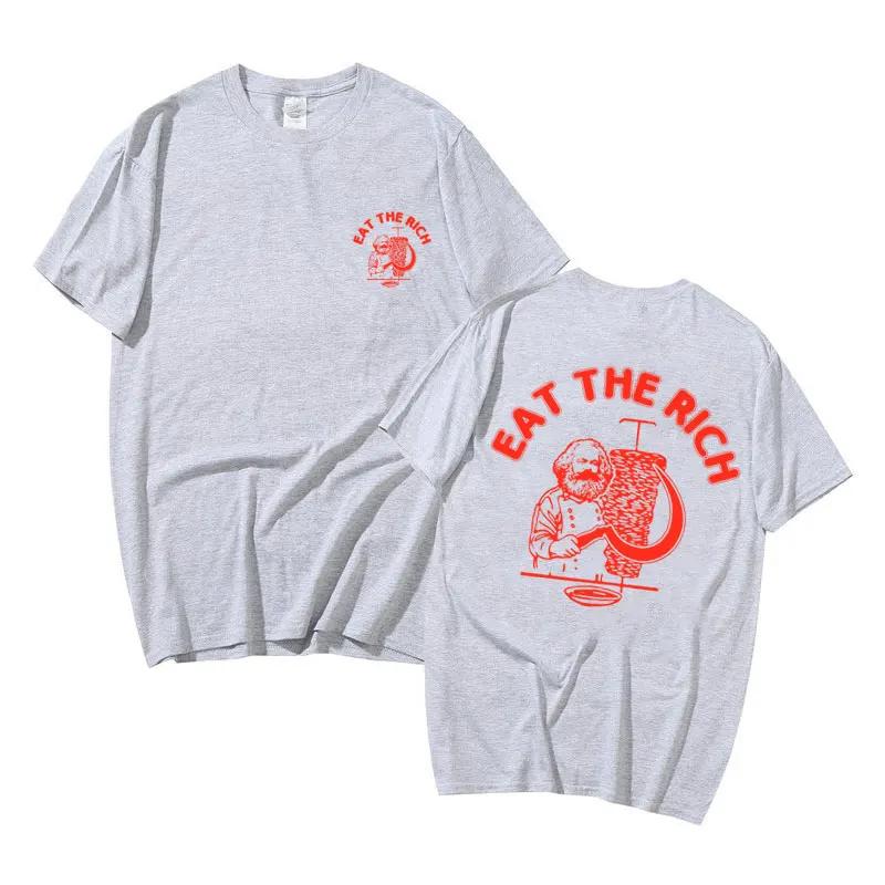 Eat The Rich Doner D%C3%B6ner Kebab Karl Marx Socialist Hasan Piker Double Sided Print T-shirts Men Women Casual Loose Tshirt