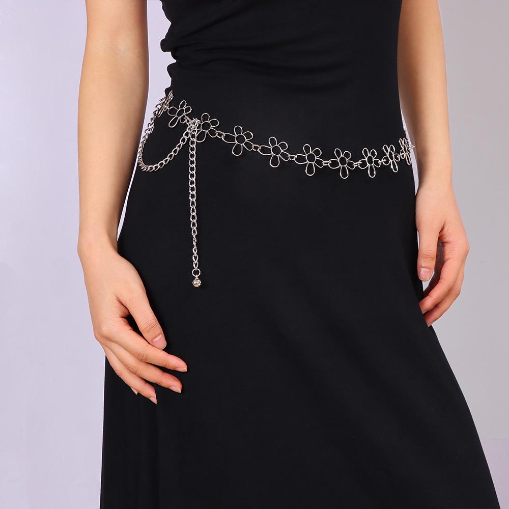 Silver Floral Waist Chain for Women: Ethnic Style Retro Thin Accessory