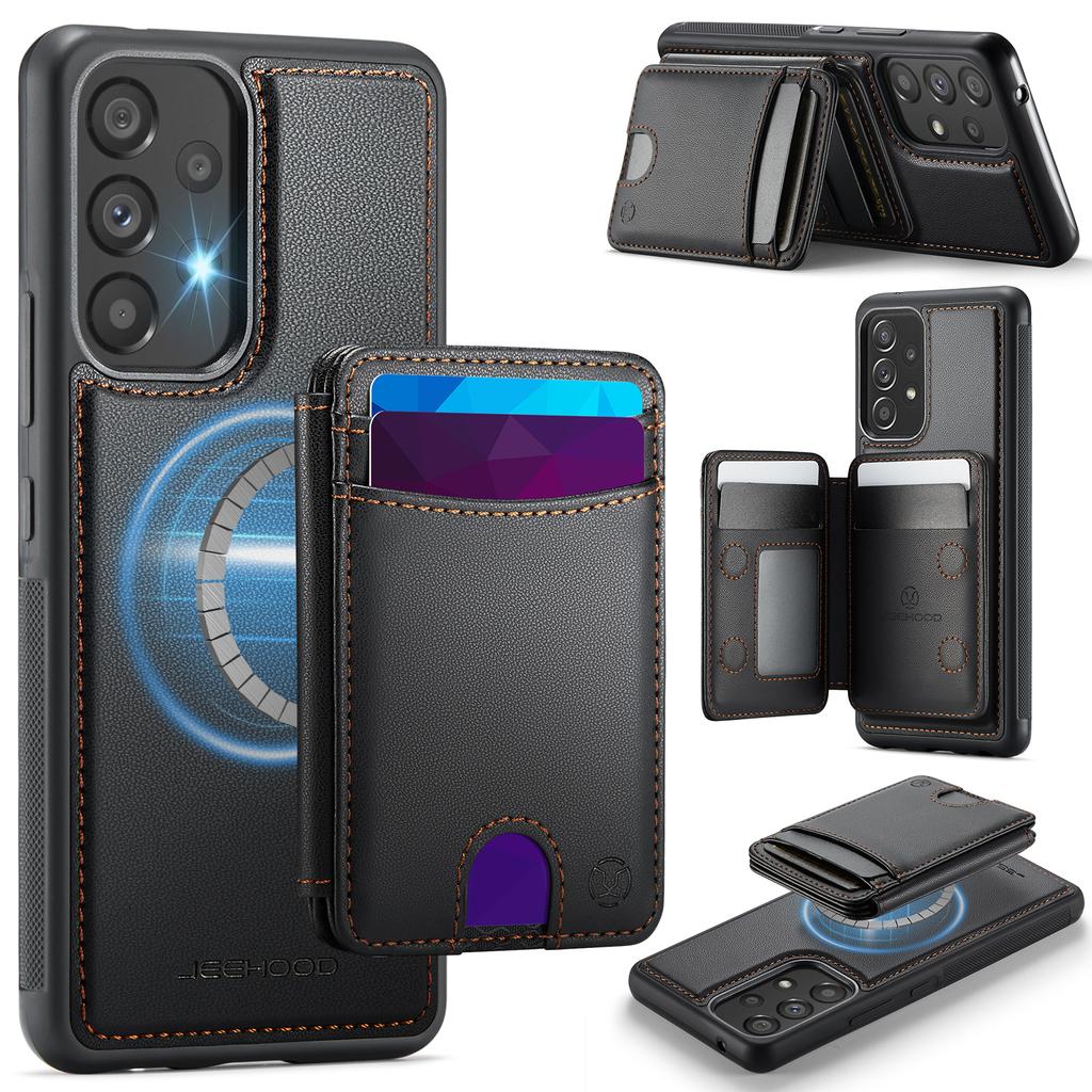 For Samsung Galaxy A53 5G Magnetic Case JEEHOOD J10 Leather Back Phone Cover with Detachable Card Holder Kickstand