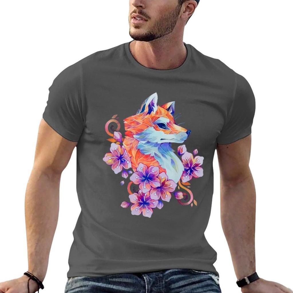 Watercolor Fox With Flowers Tshirt Vintage Style Printed Top