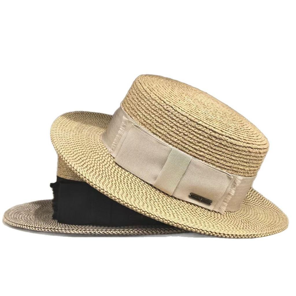 Dell Le Simple Premium Straw Hat Top Raffia Summer Spring And Autumn Flat Top Hat Versatile