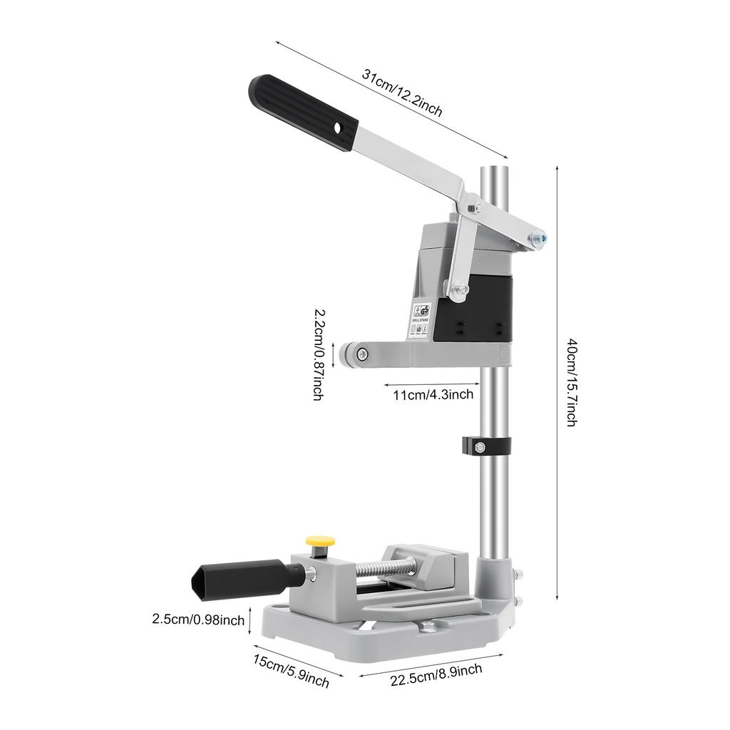 Floor Drill Press Stand Aluminium Alloy Workbench Repair for Drilling Collet with 12 inch Handle in Iron Wood Plastic Board