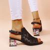 Women Summer Rhinestone Sandals Ladies Buckle Lace Mesh Beach Heel Shoe