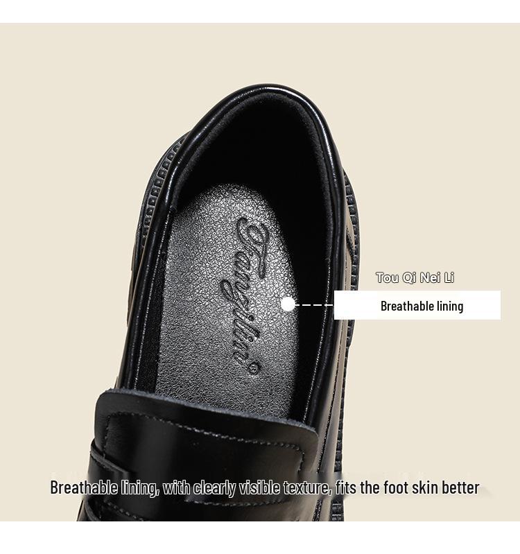 Damskor 2025 Brittisk stil läderloafers - Höst slip-on, mångsidiga arbetsskor med tjock sula