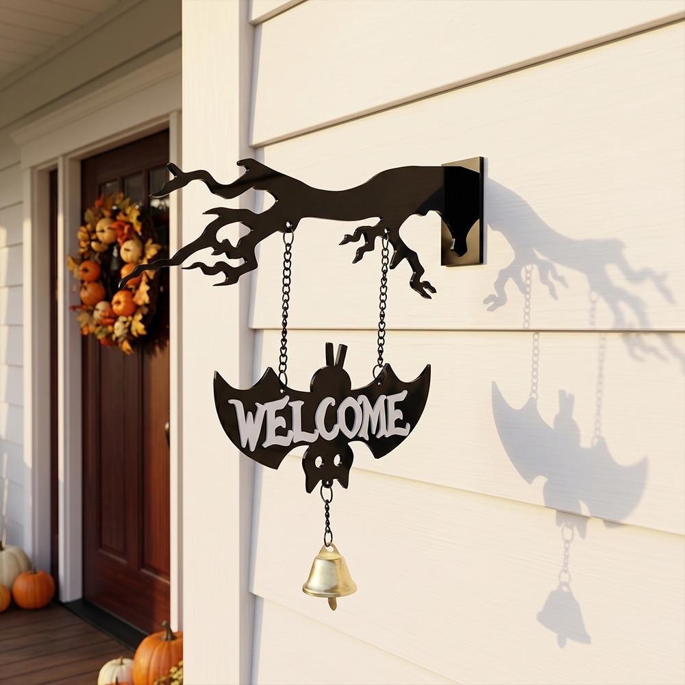 Acrylic Halloween Branches Hanging Sign Sounding Bat Wind Chime Bat Doorstep Bells Front Door