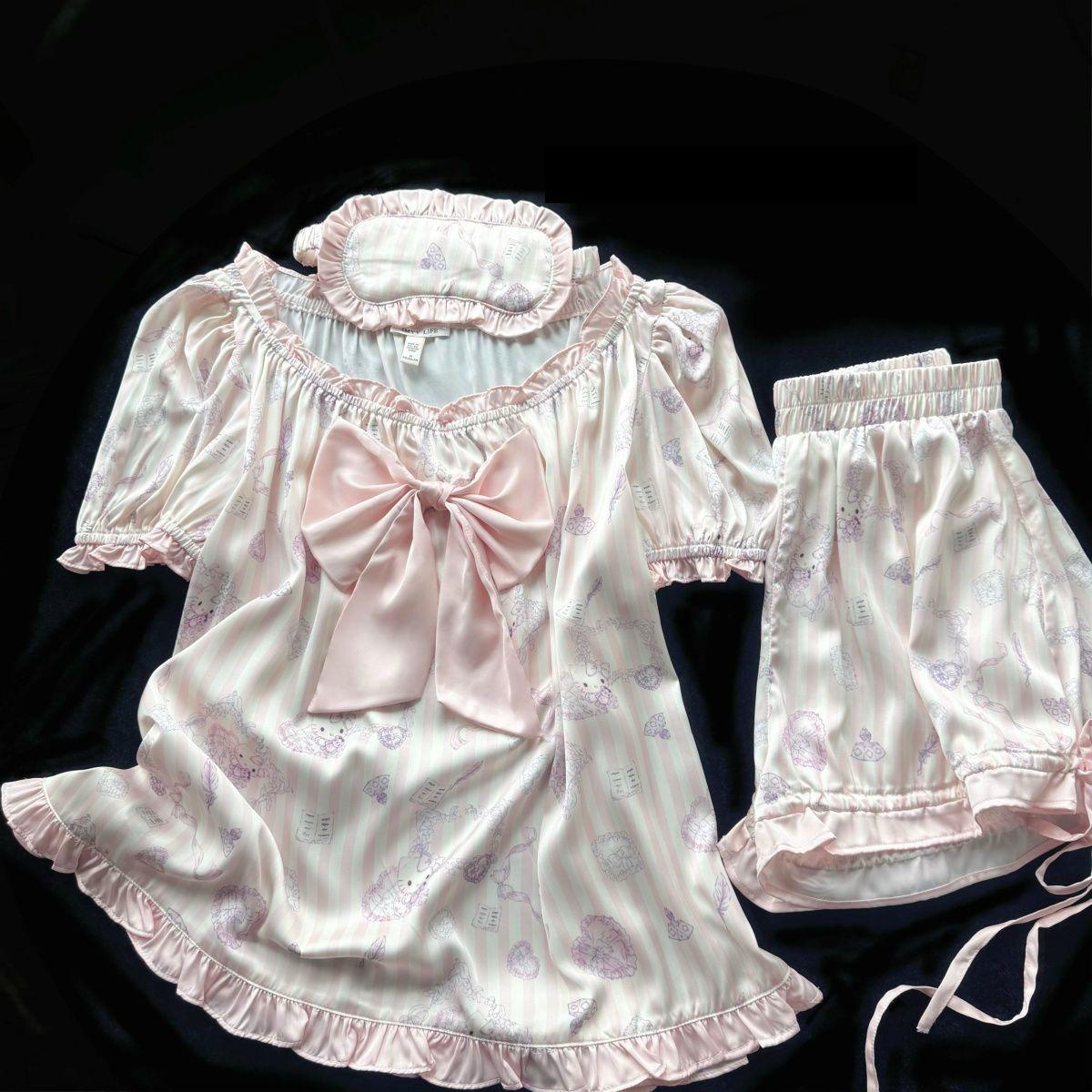 Lace lace premium kitten pajamas women s summer short-sleeved shorts set wearing loungewear girl two-piece set S