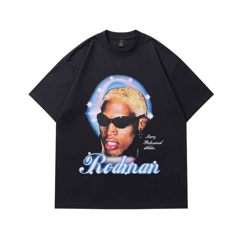 American Street Style Rodman Character Retro Short-Sleeved Men'S And Women'S Ins High Street Washed Old Loose T-Shirt