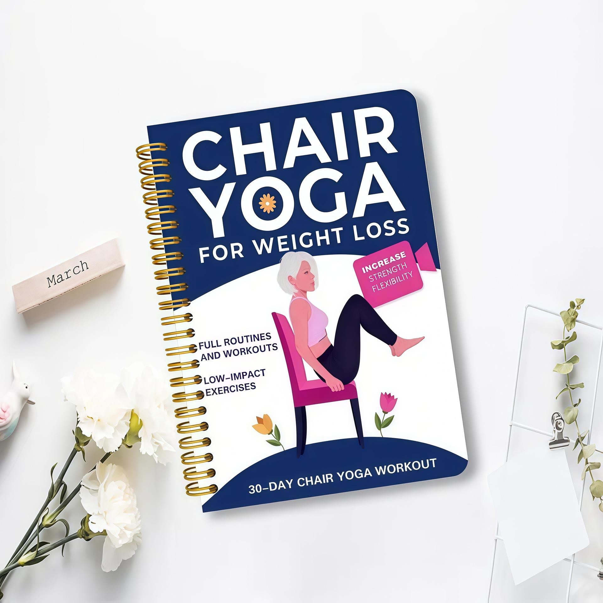 Illustrated Chair Yoga Exercises Book For Seniors Fall Prevention & Flexibility 30-Day Challenge Perfect Gift For Elderly BLue