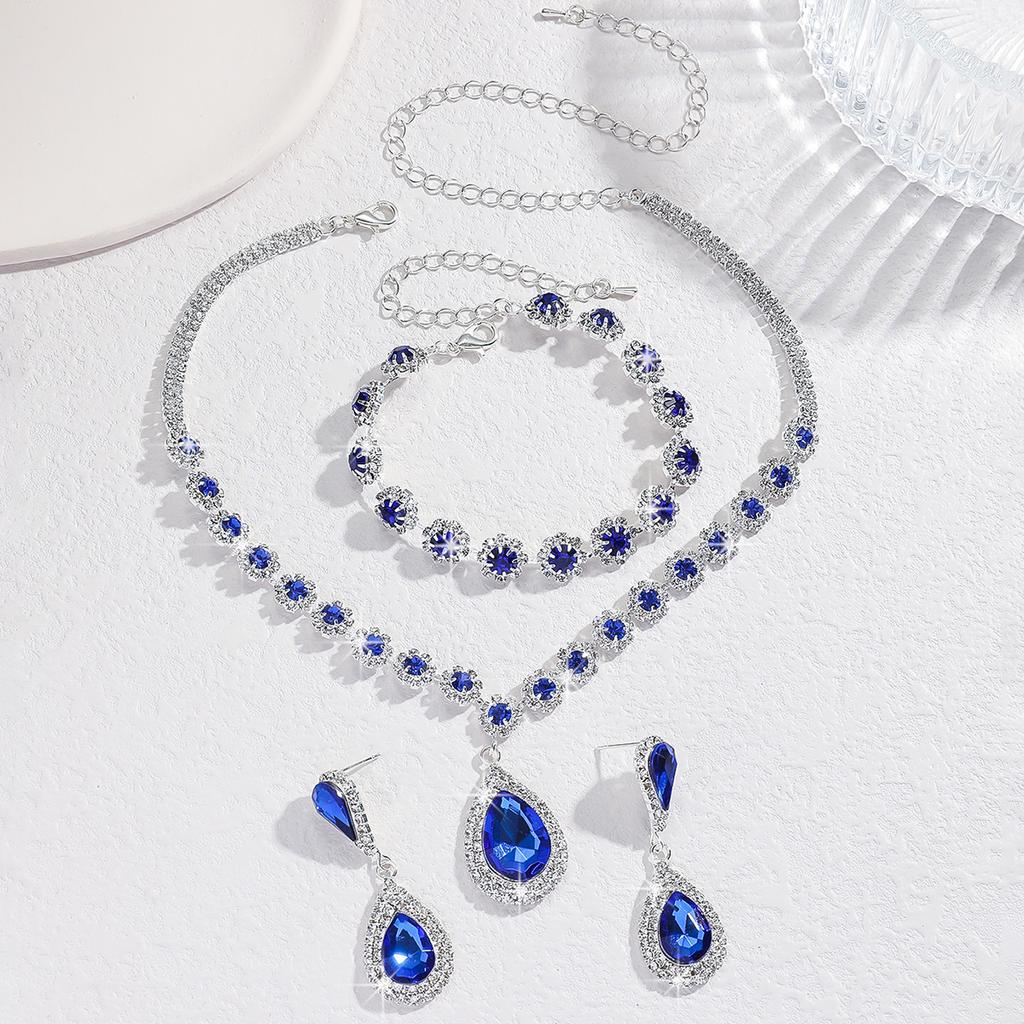 4PC Women's Fashion Waterdrop Flower Necklace Earrings Bracelet Jewelry Set Wedding Party Festival Gift-8065