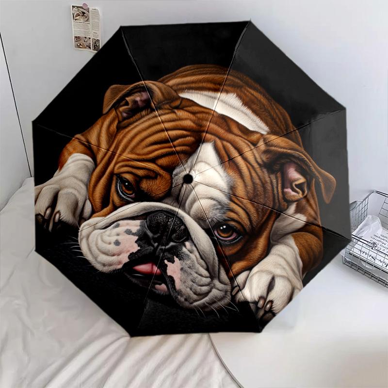 Dog on Black Background  pattern, automatic folding umbrella, portable and foldable design, 8 ribs, a Christmas or birthday gift.
