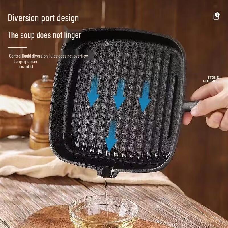 ZISIZ Cast Iron Striped Steak Frying Pan