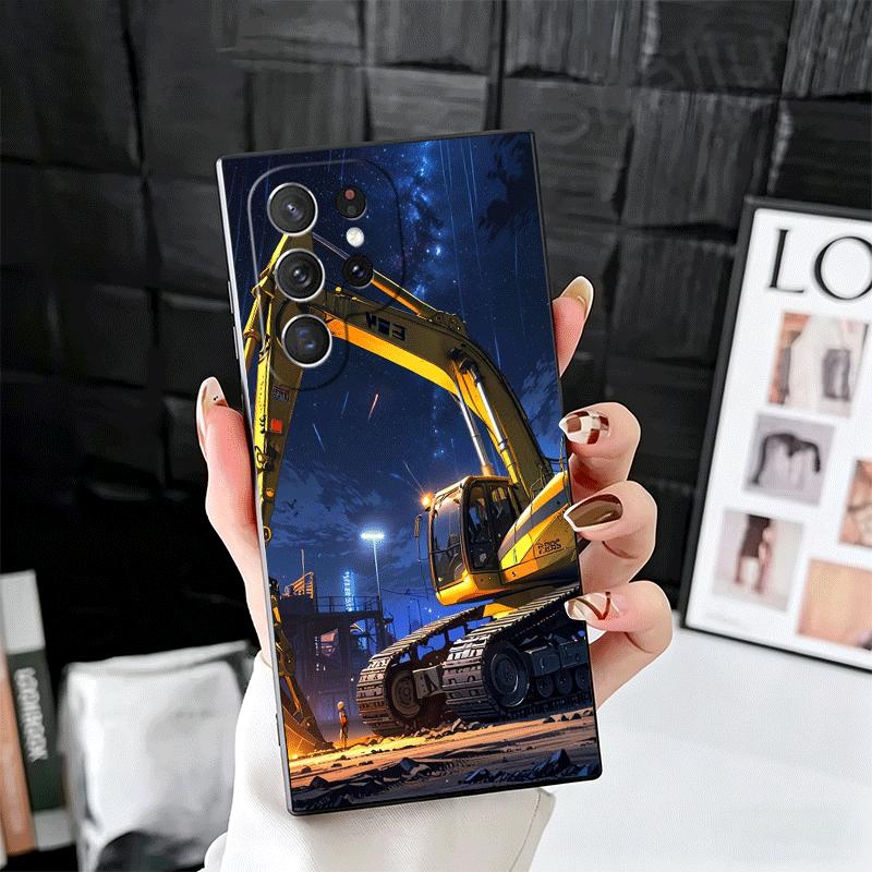 Excavating Machinery Cool Soft Phone Case for Samsung Galaxy S26 S25 Edge S24 Ultra S23 Plus S22 S21 FE S20 Black Cover Back She