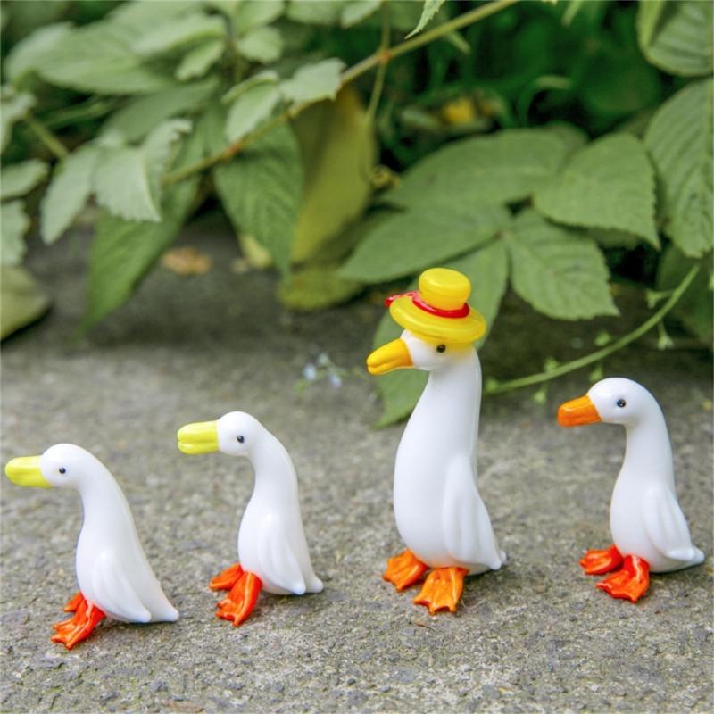 Glass Duck Miniature Statue Cute and Colorful Animal Figurine Decorations for Home Office and Garden Landscape Display
