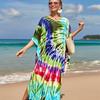 2022 Multicolored Kaftan Bohemian Printed V-neck Batwing Sleeve Street Wear Maxi Dress Women Beach Wear Swim Suit Cover Up Q1342