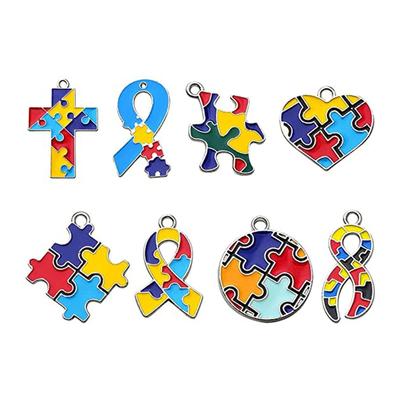 8Pcs Gold Plated Pendant with Puzzle Shape Pendant Enamel Autism Awareness Pendant Bulk Diy Necklace Bracelet Keychain