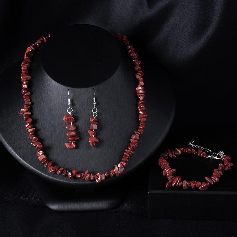 Böhmisches Unregelmäßiges Stein Schmuckset Damen Naturstein Kristallkies Halskette Armband Ohrringe Set