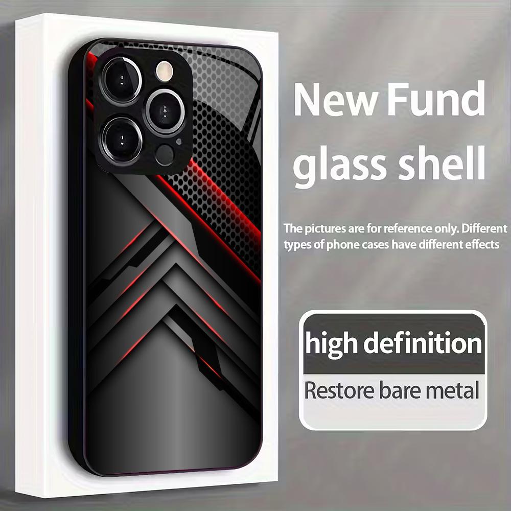 Mode geometrisch patroon gehard glazen telefoonhoes geschikt voor iPhone 17 16 15 14 13 12 11 Pro/Max/Plus anti-val achterkant