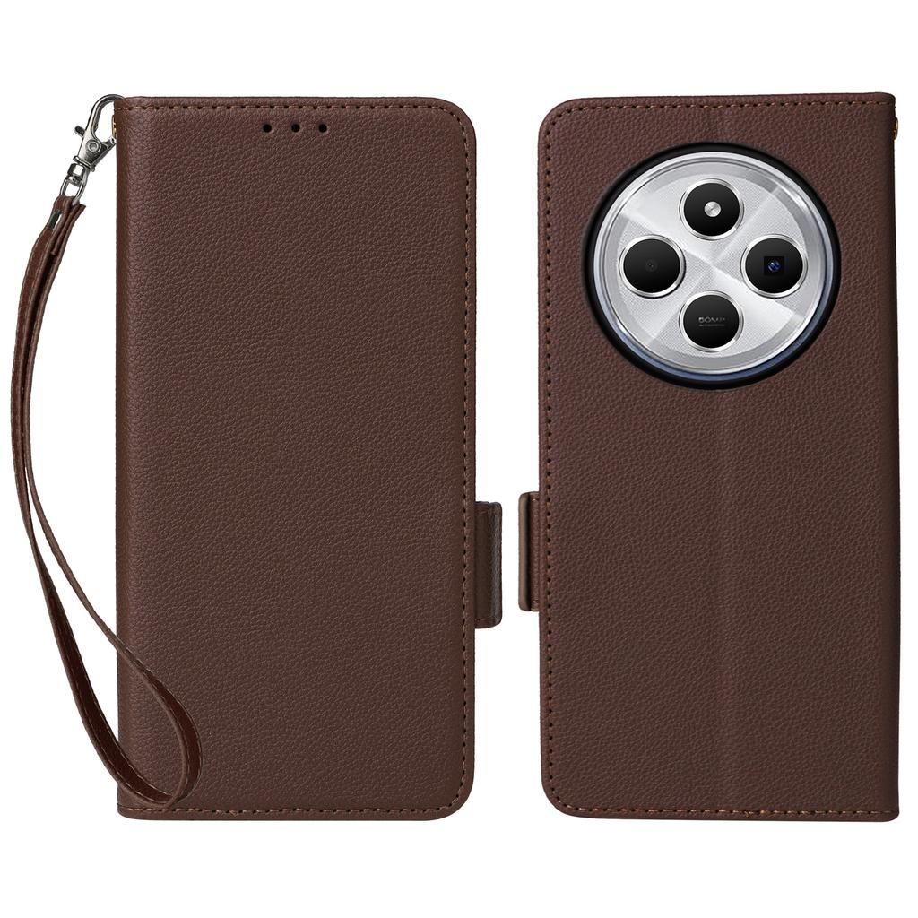 For Xiaomi Poco C75 4G/Redmi 14R 5G/14C 4G/A4 5G Case with Wrist Strap Litchi Texture PU Leather Wallet Phone Cover