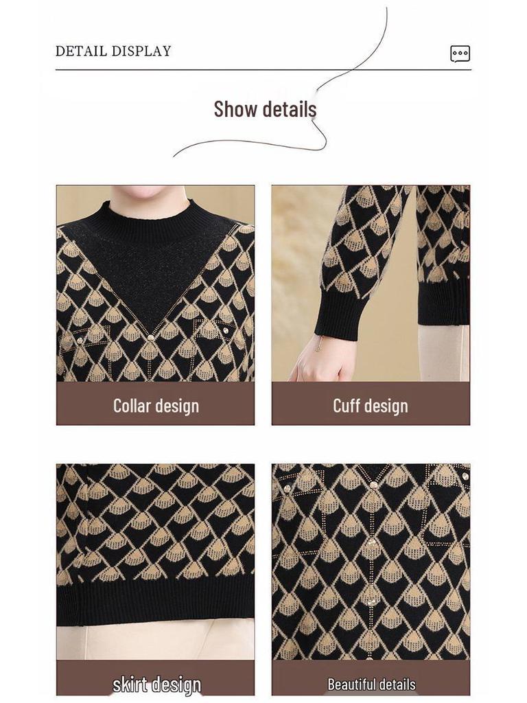 Plus Size Warm Knit Pullover for Women - Autumn/Winter Round Neck Sweater for Middle-aged & Elderly