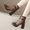 2025 Mesh Women's Boots Breathable Square Toe Back Zip Chunky Heels Ankle Sandals Boots Elegant Buckle Modern Boots