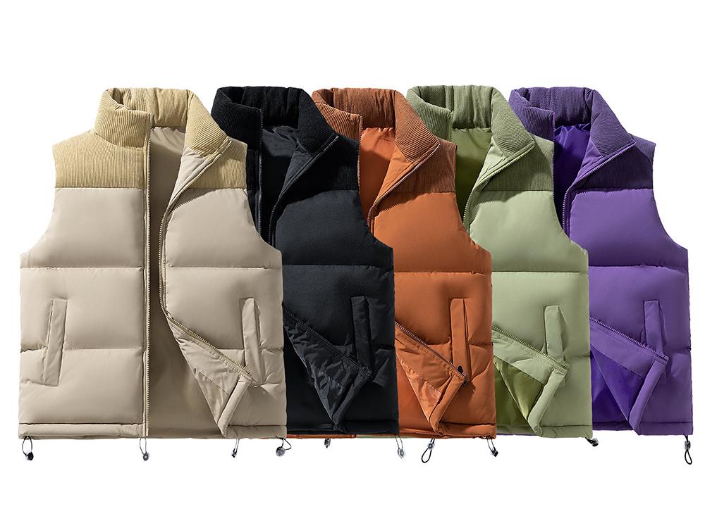 2024 Men's Colorblock Thick Warm Stand Collar Vest for Autumn/Winter