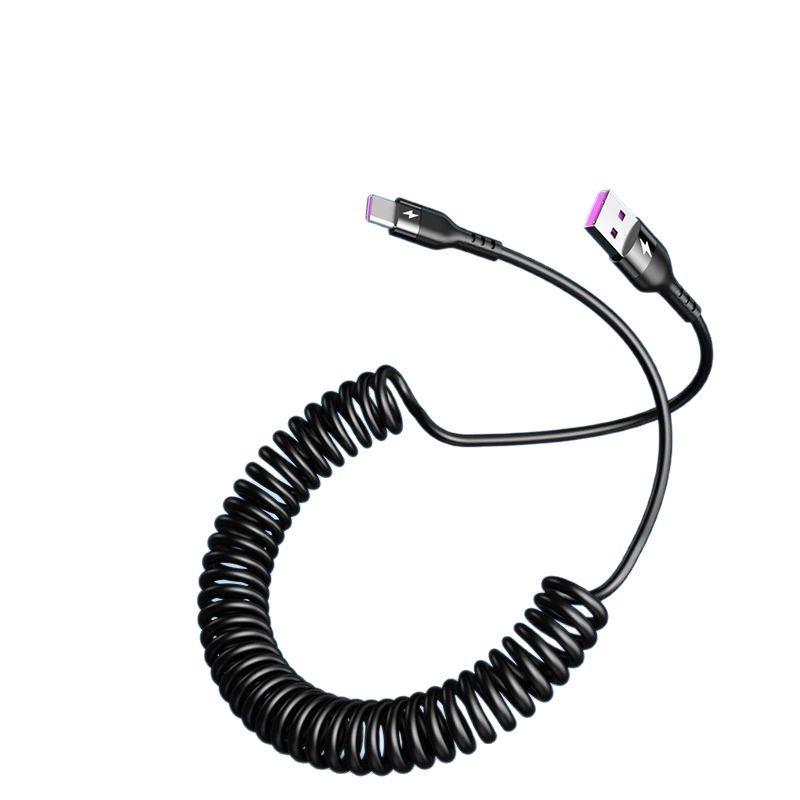 120W Dual Type-C Spring Retractable Data Cable for Fast Charging, Compatible with Apple, Huawei, and Honor