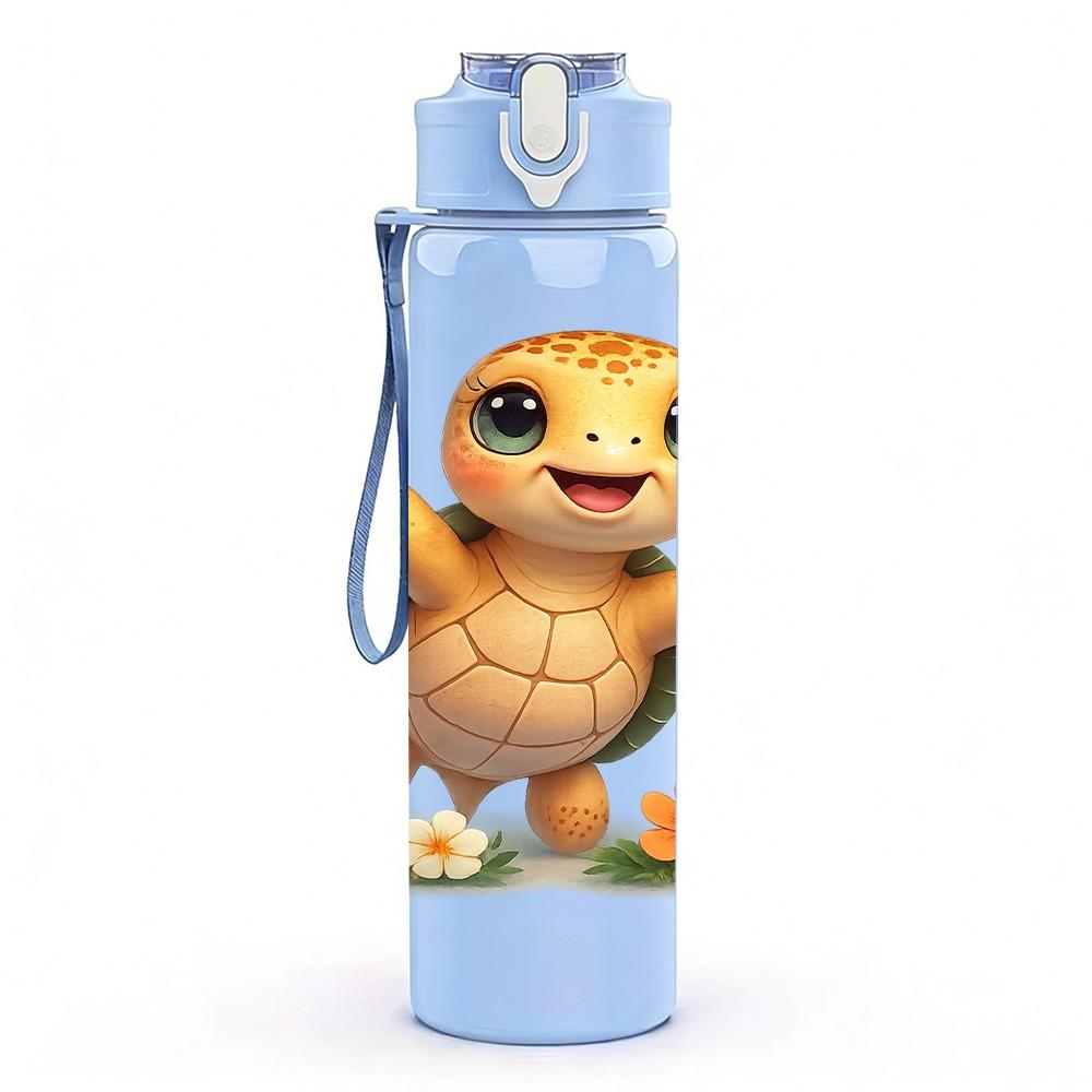 1PC Tiny Sea Turtle Cartoon 750ml Color Plastic Sports Water Bottle Leakproof Flip Straw Lid Suitable for Sports Office Home Use