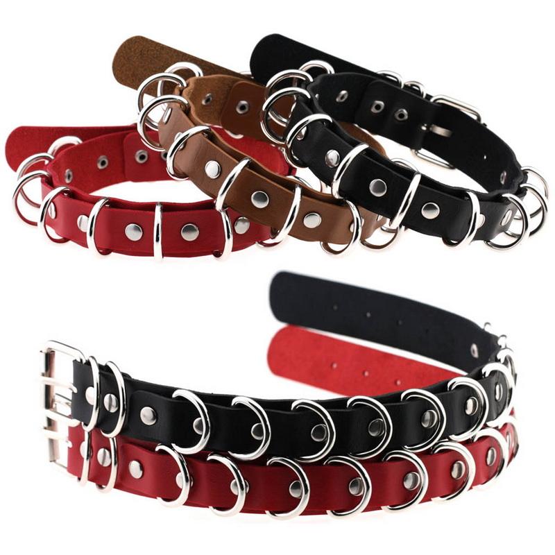 PU kožený gotický náhrdelník obojok Sexy špica okrúhly prsteň Kľúčna kosť Punk Rock Retiazka Choker Opasok Nastaviteľný golier Choker Cosplayer Halloween doplnok