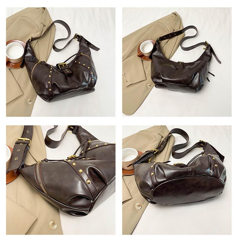 PU Leather Shoulder Bags Retro American Style Rivets Buckle Crossbody Bag Fashion Design Korean Style Locomotive Style Underarm CLE