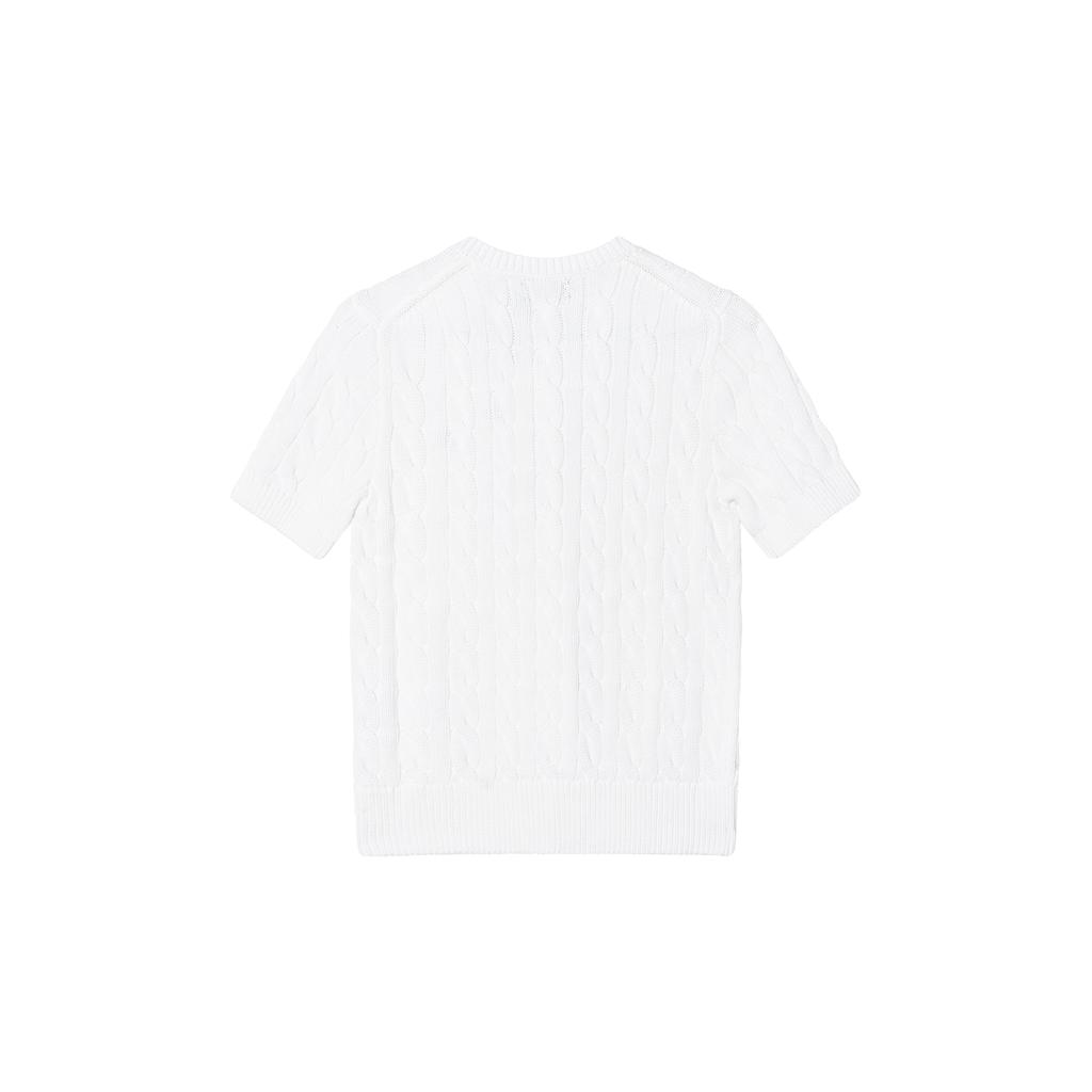 Polo Ralph Lauren Solid Color Cable Knit Short Sleeve Cardigan Women Tops White 100053185