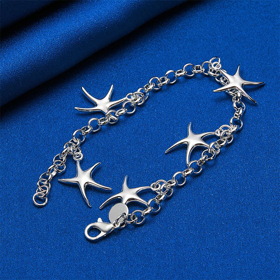925 Sterling Silver 8-inch Exquisite Starfish Bracelet, Fashionable Women's Party Accessories, Jewelry, Wedding Gifts