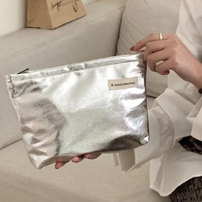 Waterproof Cosmetic Bag New Gold Silver Glossy Clutch Makeup Bag Portable Toiletries Bag Travel Make Up Kit Organizer Pouch