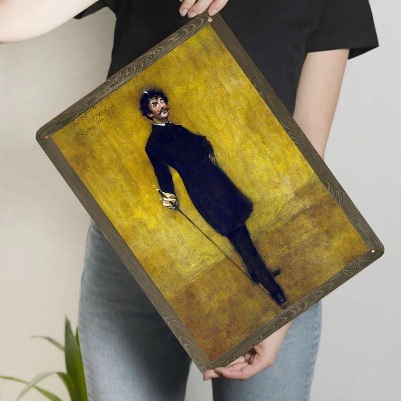 

Vintage Character Art Metal Wall Decor Classic European Oil Painting Style Hanging Painting for Living Room Study Room 20x30cm（7.8x11.8inch）