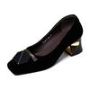 Coarse Heel Suede Light Mouth Single Shoes Autumn New Square Head Seven-character Buckle Low Top Lightweight