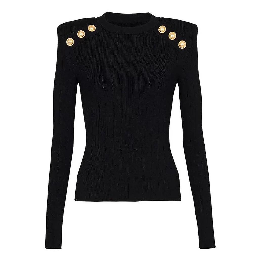 In Stock: 2025 Classic Black Round Neck Wool-Blend Women's Sweater for Spring & Autumn