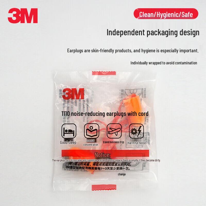 3M 1110 Corded Foam Earplugs (100 Pairs/Box)