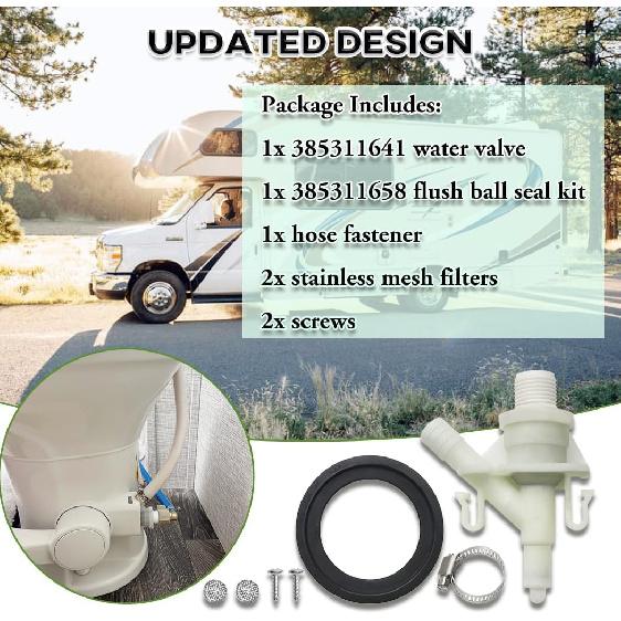 Upgraded 2pcs RV Toilet Valve Kit for Dometic 300, 301, 310, 311, 320, 321, 385311641RV Toilet Flush Valve Parts with Hardware & Toilet Seal Replace