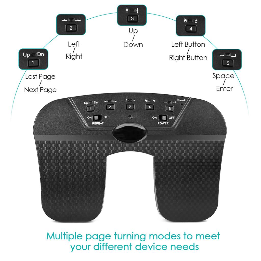 Wireless Page Turner Pedal Built In Rechargeable Battery Compatible with for Tablets Smartphones