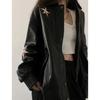 Women's Fall Retro PU Leather Jacket Design Cool Zipper Motorcycle Tops