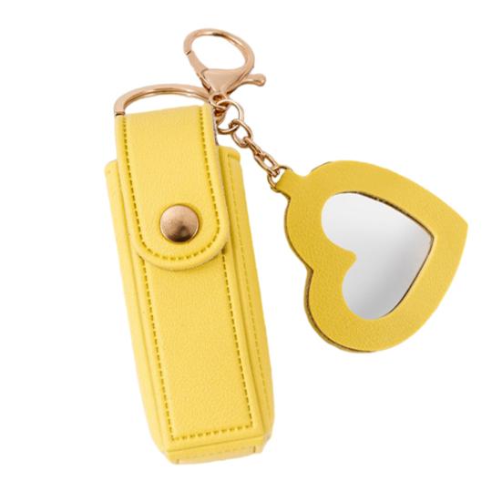 Lipstick Clip Keychain Pendant with Mirror Imitation Leather Lip Gloss Holder Heart-Shaped Pendant Alloy Key Ring